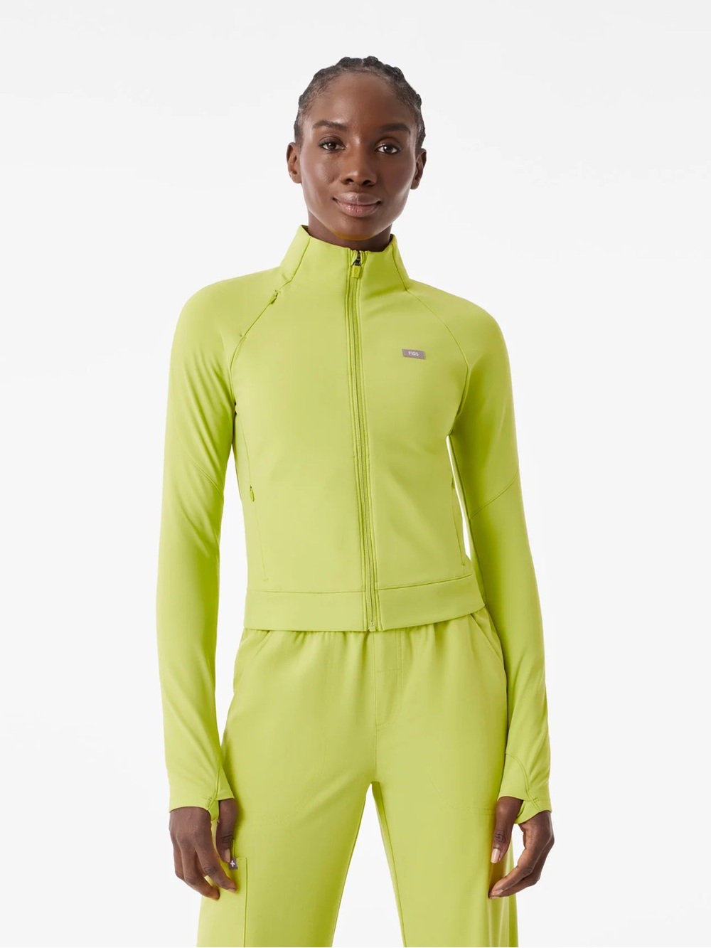 Figs ContourKnit Cropped Scrub Jacket in celery